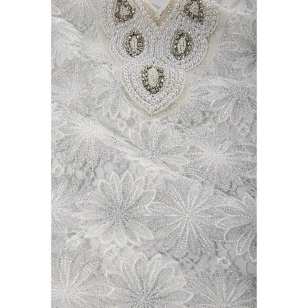 Boston Proper Embellished Metallic Floral Lace Tunic Dress White/Silver Size XS - Picture 4 of 16